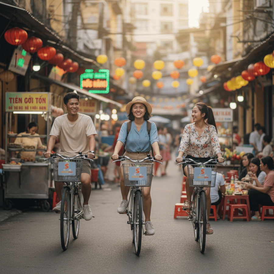 Du khách đạp xe khám phá ẩm thực đường phố Đà Nẵng
